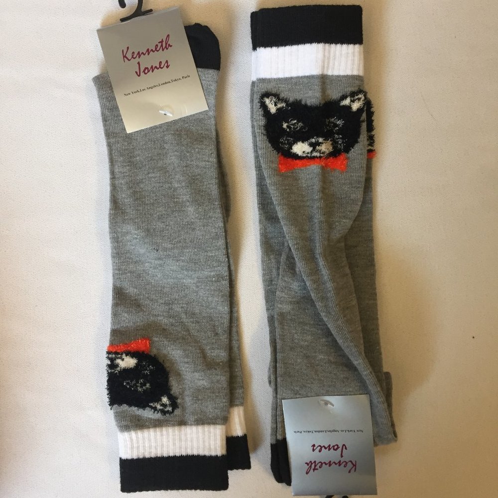 2 x Kenneth Jones Knee High Cat Socks Shoe Sz.4-10